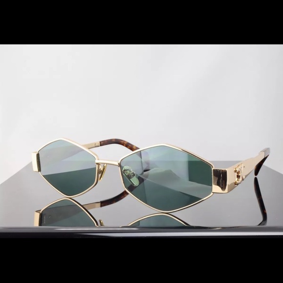 Celine Triomphe Metal CL40254U 30N Gold / Green Lenses Geometric  Sunglasses - Picture 1 of 4